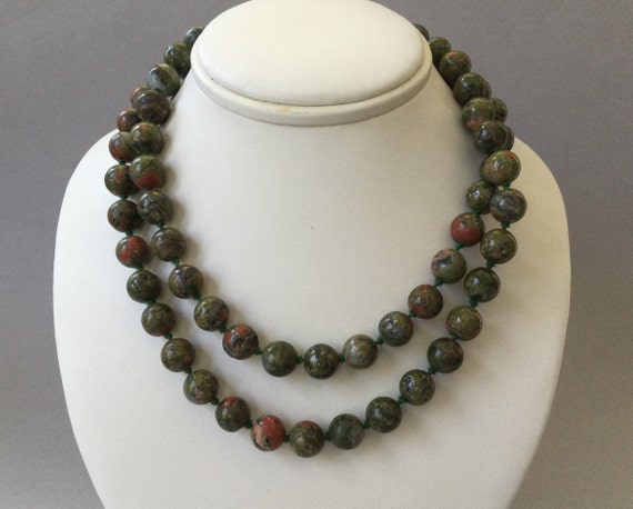 Unakite Beaded Opera Length Necklace - image 1