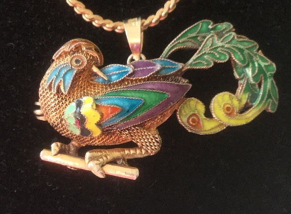 Antique Chinese Guilloche Silver/Gold Bird of Para