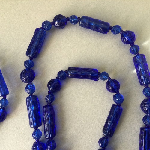 Vintage Chinese Cobalt Blue Glass shops Molded Bead 46
