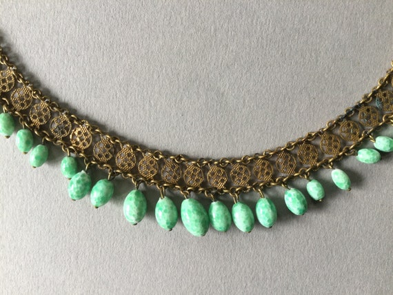 Gilt Bronze Lace Chain Peking Glass Pearl Fringe … - image 7