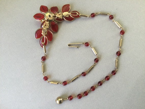 Red Gripoix Glass Flower Leaves and Bead Chain Ne… - image 5