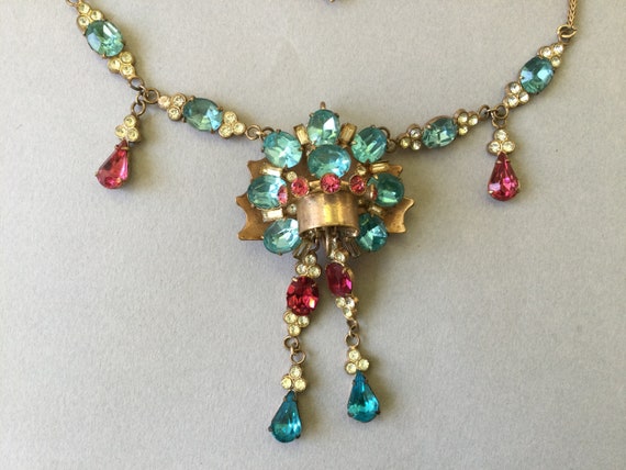 Multi-Gem 1920's Pendant and Old Gold Wheat Chain… - image 4