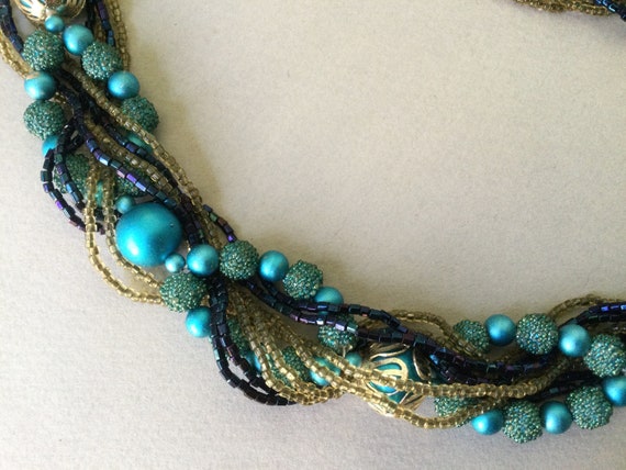 Japan MC Multi-Strand Blue and Gold Filigree Twis… - image 5