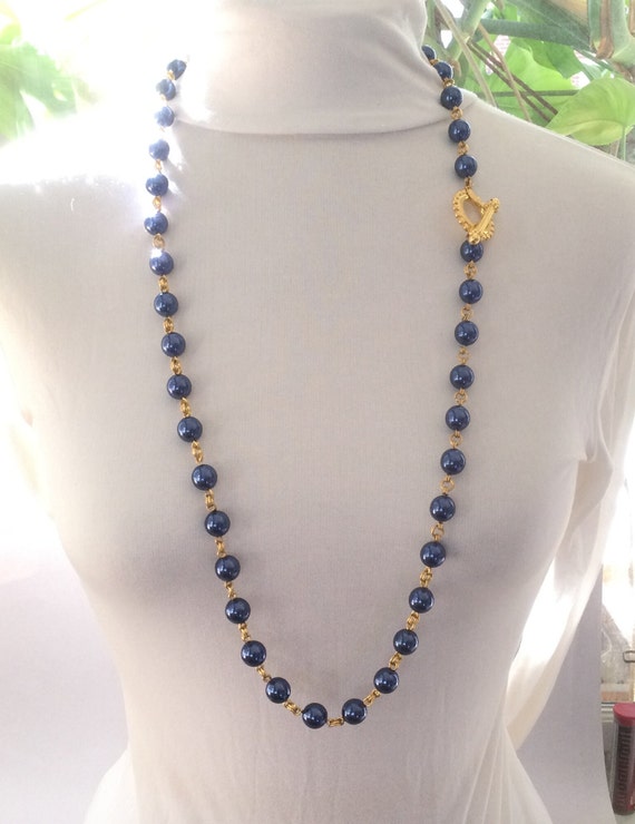 Joan Rivers Glass Pearl Midnight Blue Necklace