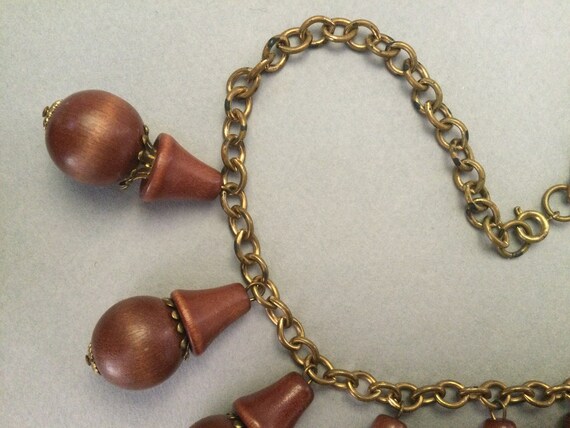Wooden Brown Stylized Acorn Bib Necklace - image 3