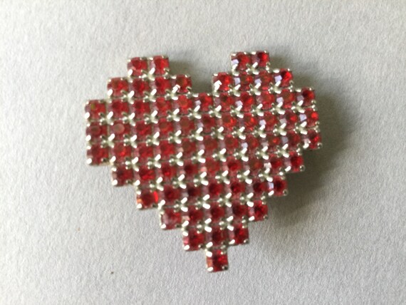 Dorothy Bauer Silver Tone Red Heart Crystal Clip … - image 4