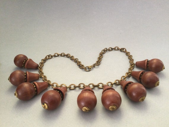 Wooden Brown Stylized Acorn Bib Necklace - image 6