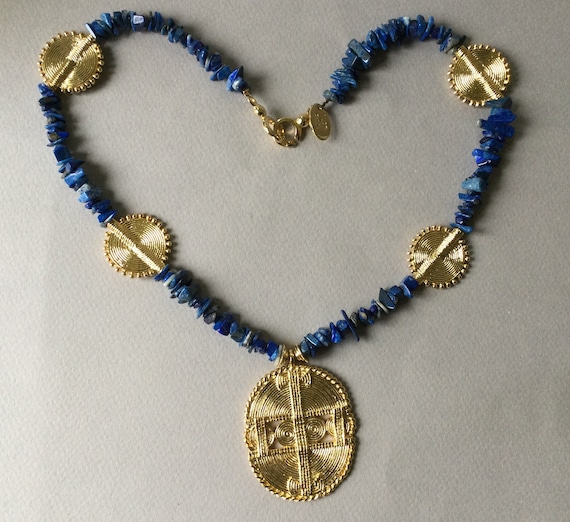 Mary McFadden Lapis Lazuli Nugget Bead and Gold M… - image 2
