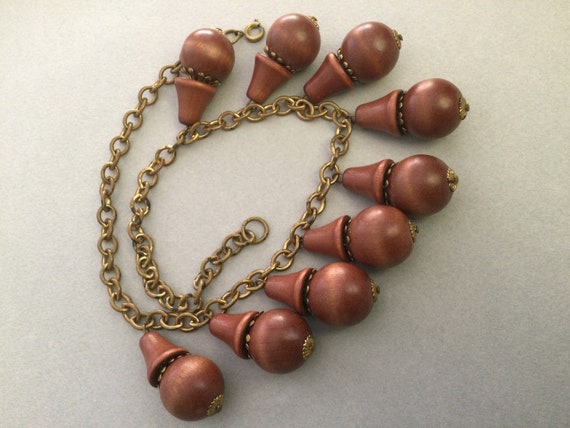 Wooden Brown Stylized Acorn Bib Necklace - image 7