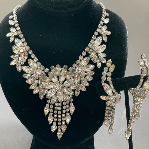 Juliana Clear Rhinestone Necklace and Clip Earring Set