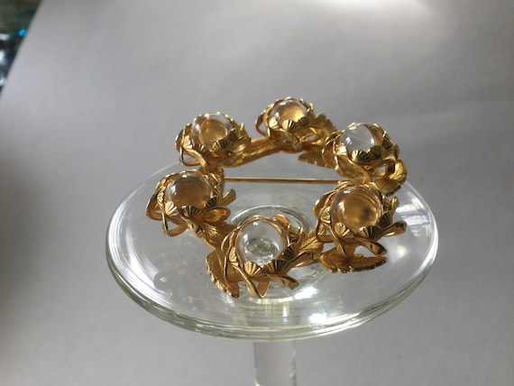 Gold Tone Clear Pools of Light Brooch/Pin View 4