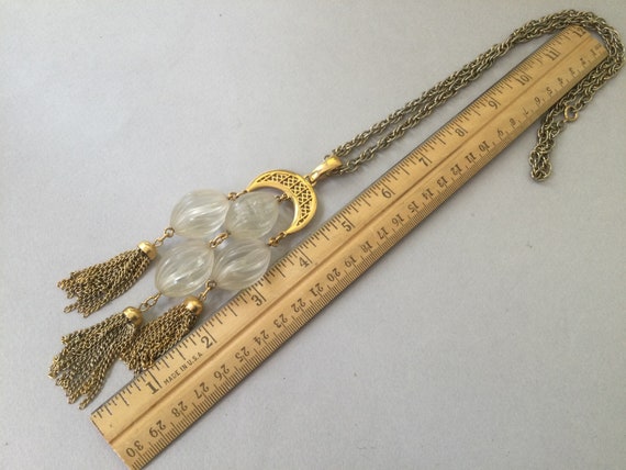 Crown Trifari Lucite Melon Gold Tassel Pendant an… - image 9