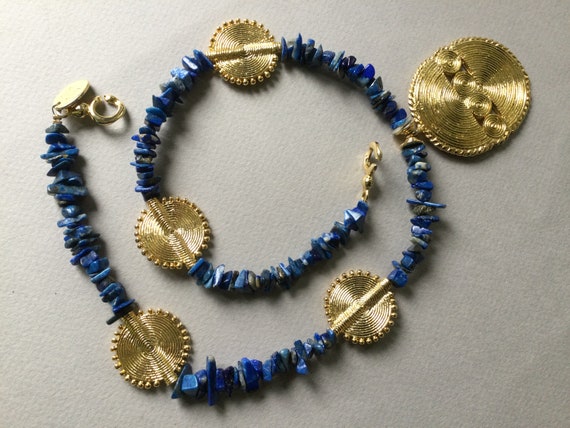 Mary McFadden Lapis Lazuli Nugget Bead and Gold M… - image 7