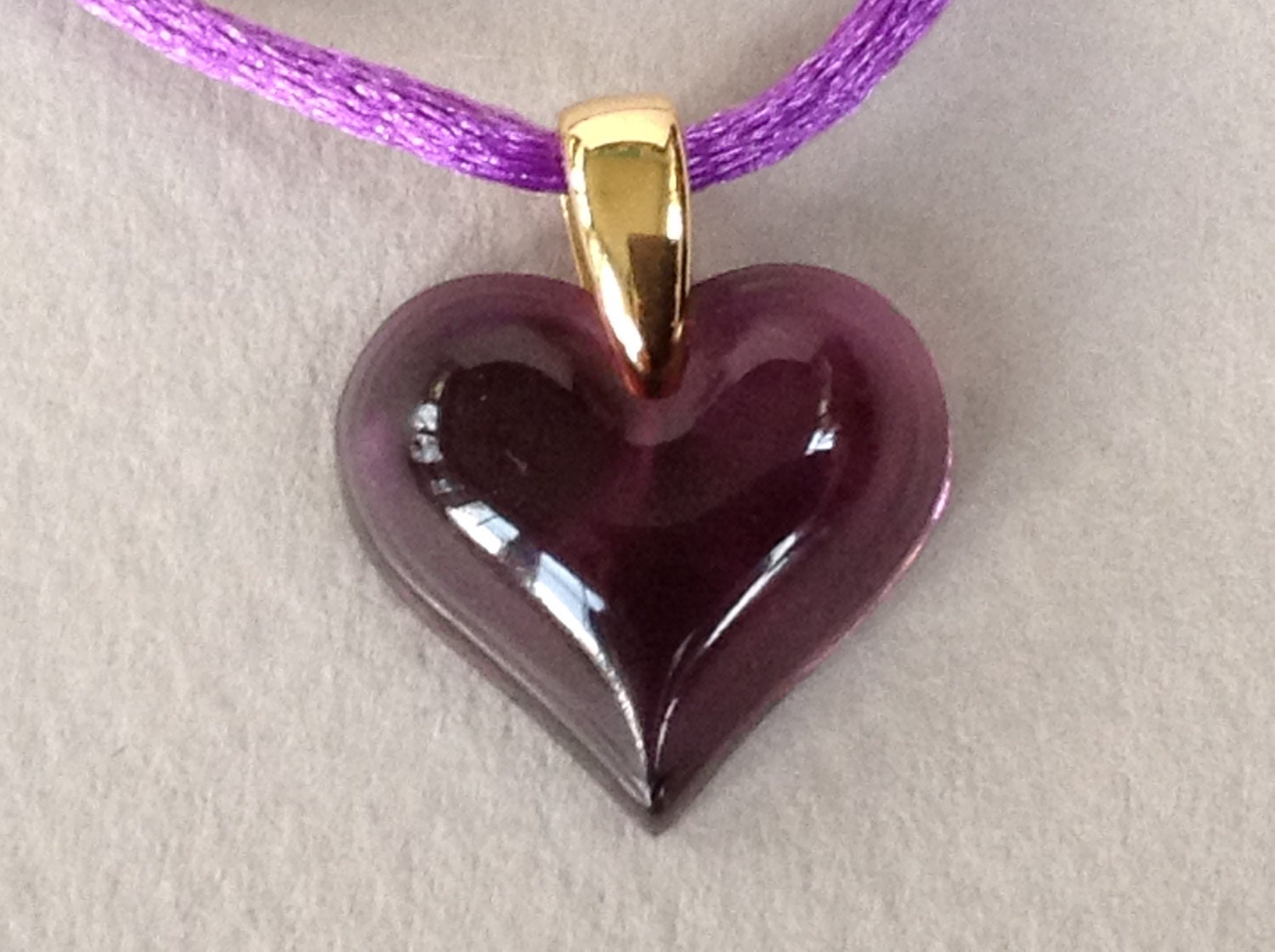 Lalique Purple Crystal Heart Pendant on Silk Cord | Etsy