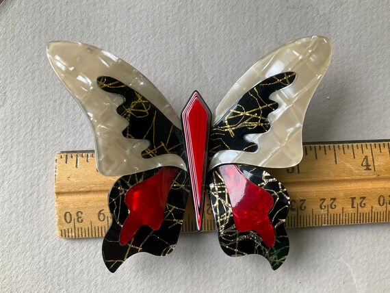 Lea Stein Elf Butterfly Red White and Black Cellu… - image 8