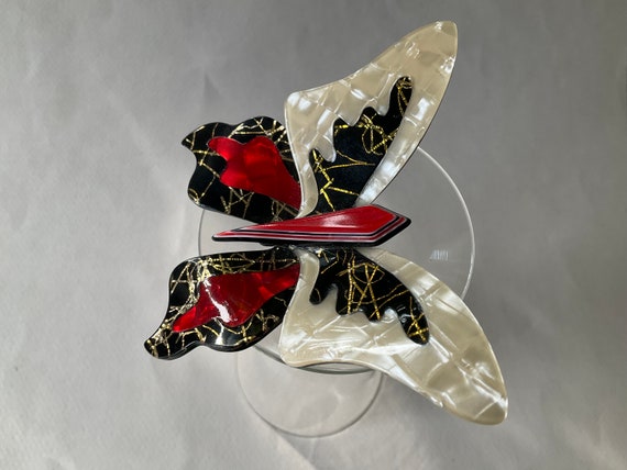 Lea Stein Elf Butterfly Red White and Black Cellu… - image 6