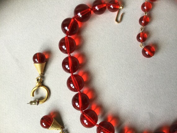 Ruby Red Lucite Bead Choker/Necklace and Earring … - image 3