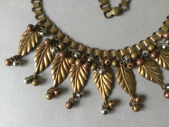 Art Deco Gilt Bronze Leaf Bib and Book Chain Neck… - image 5