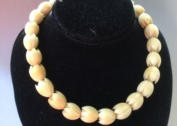 Pikake Antique Carved Bone Bead Necklace