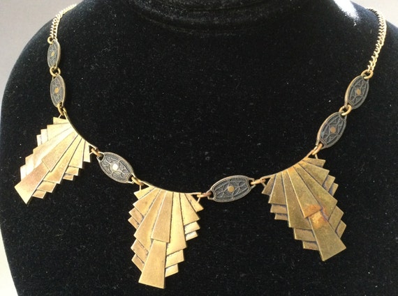 Art Deco Gilt Bronze Art Deco Bib and Chain Neckla