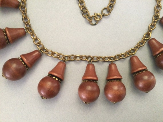 Wooden Brown Stylized Acorn Bib Necklace - image 4