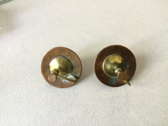 Copper Faux Opal/Moonstone Button Screw Back Earr… - image 5