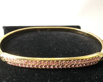 Swarovski Pink Crystal Signed Gold Tone Cuff Bracelet