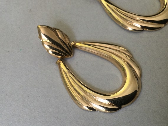 Gold Plated 925 Art Deco Dangle Hoop Pierced Earr… - image 3