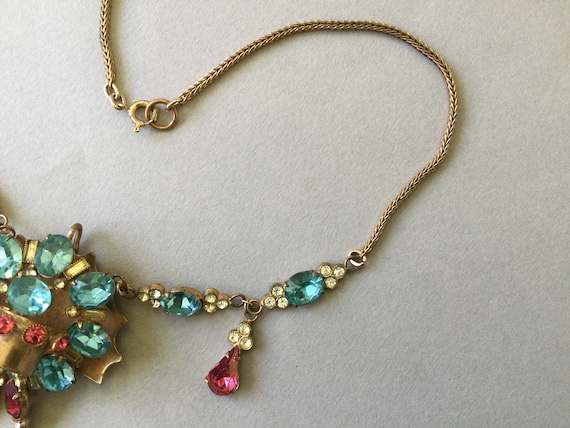 Multi-Gem 1920's Pendant and Old Gold Wheat Chain… - image 5