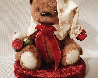 Custom Teddy Bear,  Christmas Miniature teddy Bear with bell ,Collectible Handmade teddy bear, Christmas tiny gift