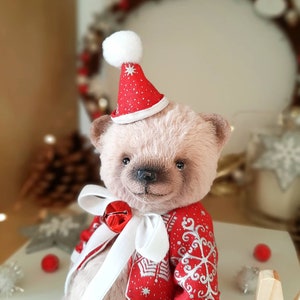 SOLD Merry Christmas Teddy Bear with wooden letter ,Teddy Bear Classik, Handmade teddy bear, Collectible Teddy Bear image 7