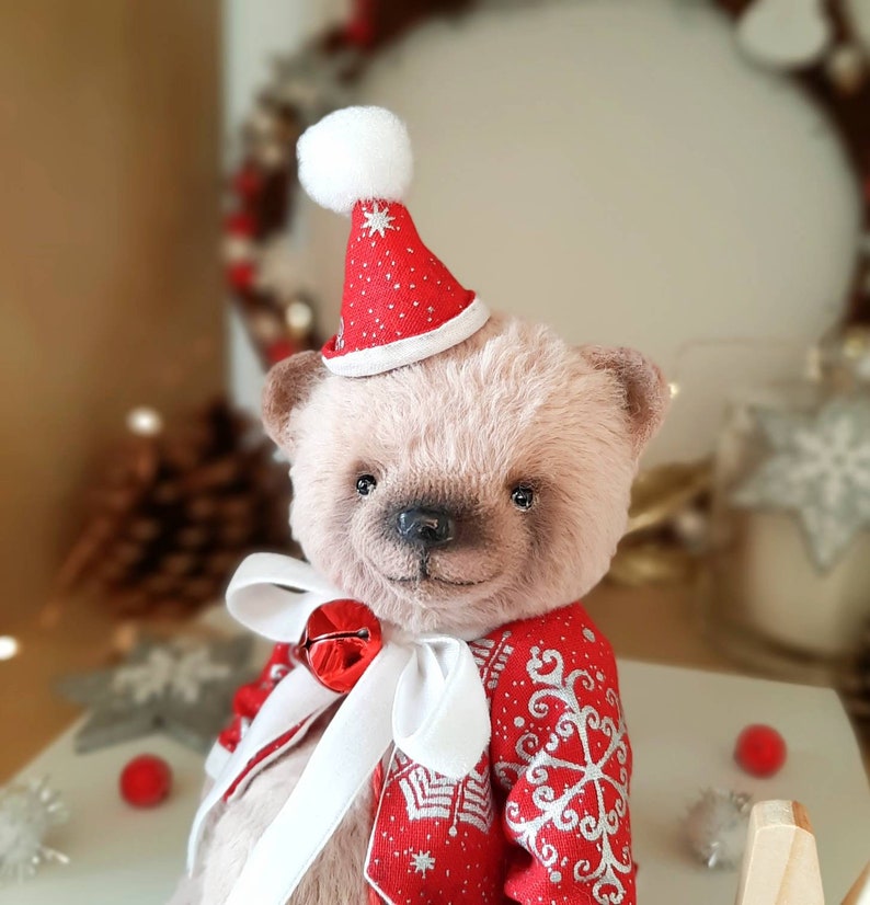 SOLD Merry Christmas Teddy Bear with wooden letter ,Teddy Bear Classik, Handmade teddy bear, Collectible Teddy Bear image 7