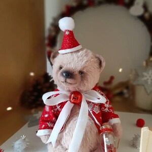 SOLD Merry Christmas Teddy Bear with wooden letter ,Teddy Bear Classik, Handmade teddy bear, Collectible Teddy Bear image 9