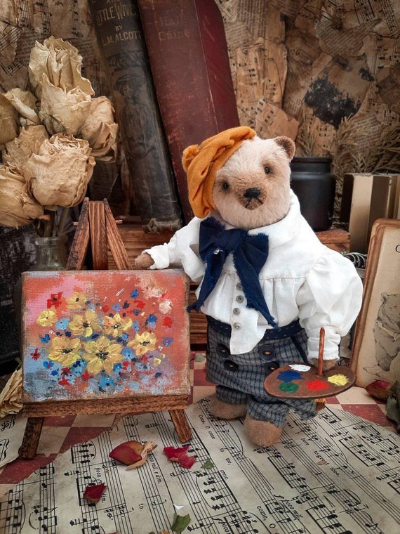 Teddy Bear Artist an Easel for Drawing.vintage Style Old Teddy Bear. OOAK Teddy Bear Etsy UK