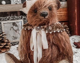 Brown king  mohair teddy bear.Teddy bear King.