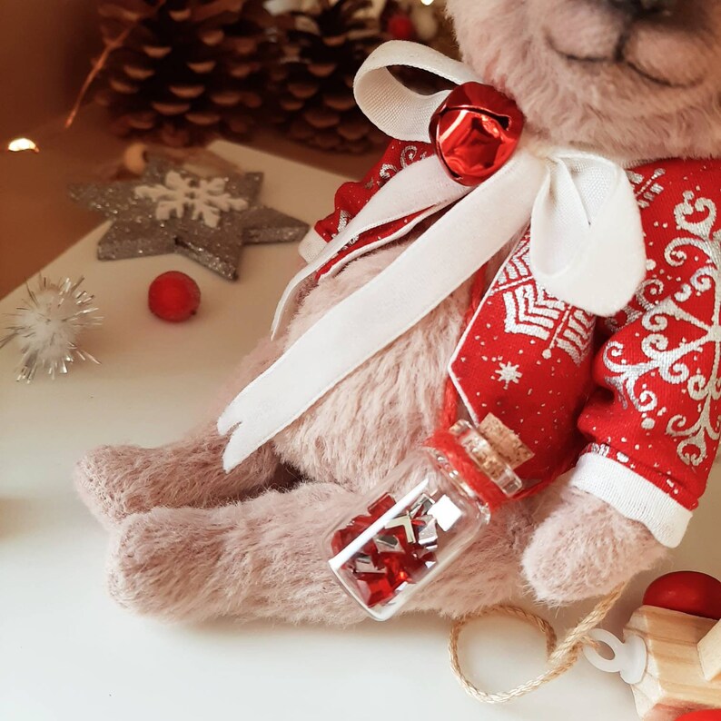 SOLD Merry Christmas Teddy Bear with wooden letter ,Teddy Bear Classik, Handmade teddy bear, Collectible Teddy Bear image 8