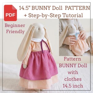 Bunny Sewing Pattern PDF 37 cm (14.5”) with Dress | Soft Toy Pattern | Rabbit Doll Tutorial | Instant Download