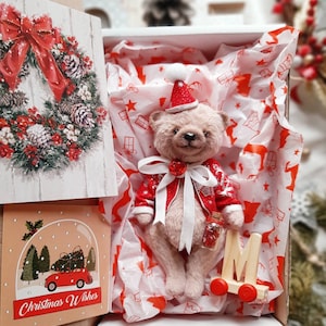 SOLD Merry Christmas Teddy Bear with wooden letter ,Teddy Bear Classik, Handmade teddy bear, Collectible Teddy Bear image 10