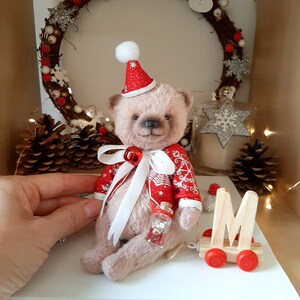 SOLD Merry Christmas Teddy Bear with wooden letter ,Teddy Bear Classik, Handmade teddy bear, Collectible Teddy Bear image 5