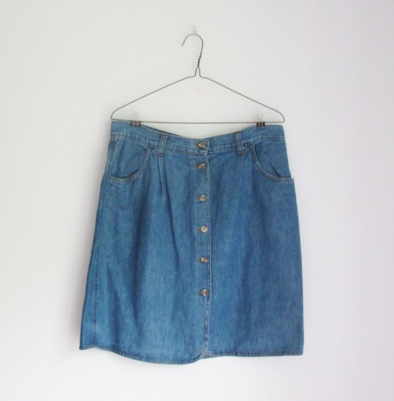 Vintage 90s Medium-Wash Button-Up Denim Skirt Size L/14 | Etsy
