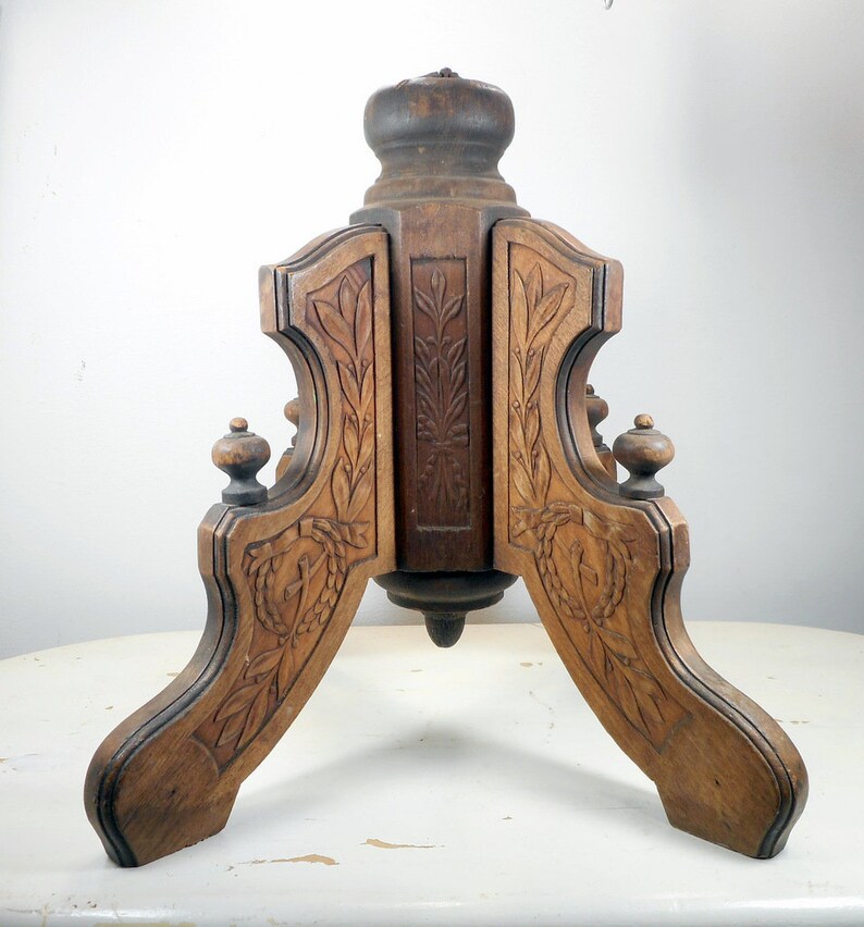 Carved Wood Table Base Antique Piano Chair Olive Image 0