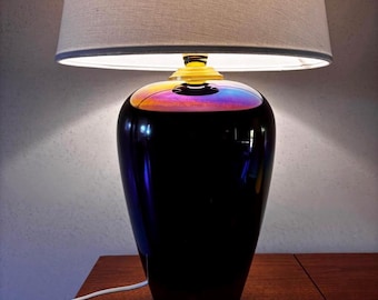 Vintage Iridescent Hand-Blown Glass Lamp | Murano-Style Italian Art Glass | Mid-Century Modern Lighting