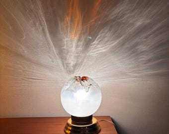 Vintage Mazzega Murano Glass Table Lamp | 1970s Italian Sculptural Light | Amber & Clear Globe on Brass Base