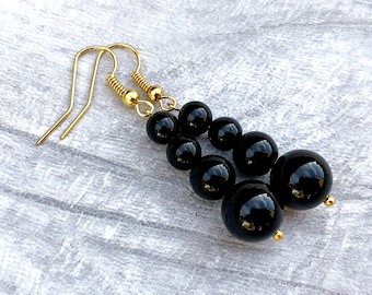 Black Stone Earring - Black Dangle Earrings - Agate Stone Earrings - Black Earrings - Gemstone Earrings - Gemstone Dangle Earrings