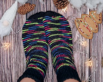 Colourful handmade socks for men or women, Holiday socks, Wool Thick Socks, Hand Knitted Socks, Thick Winter Socks, Donegal socks,  6-7 UK