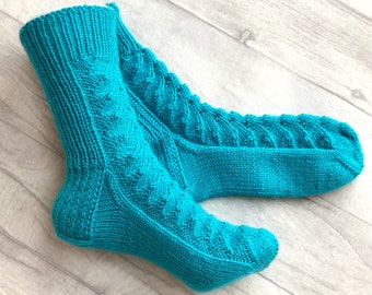 Cozy Socks - Cozy Gift - Cozy Socks for Women - Wool Socks - Turquoise Socks - Knitted Socks - Lace Socks - Winter Warmer - Hand Knit Socks