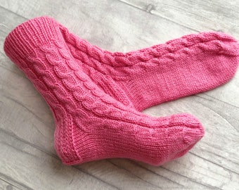 Pink Socks - Pink Slippers - Women Socks - Pink Clothing - Cable Knit Socks - Wool Socks - Ladies Socks - Gift Sock - Luxury Socks - Socks