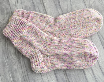 Donegal Socks for women, Knitted Wool Socks, Thick Winter Socks, Unicorn Socks, Hygge wool socks, Colourful Holiday socks for women, 5-7 UK