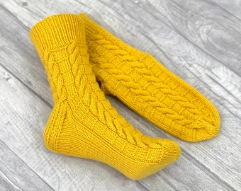 Hand Knit Wool Socks: Cable Knit, Winter Warmth