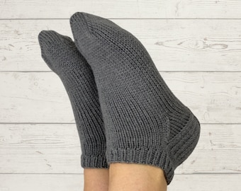 Hand Knitted Wool Socks, Cozy Cable Knit Short Slippers